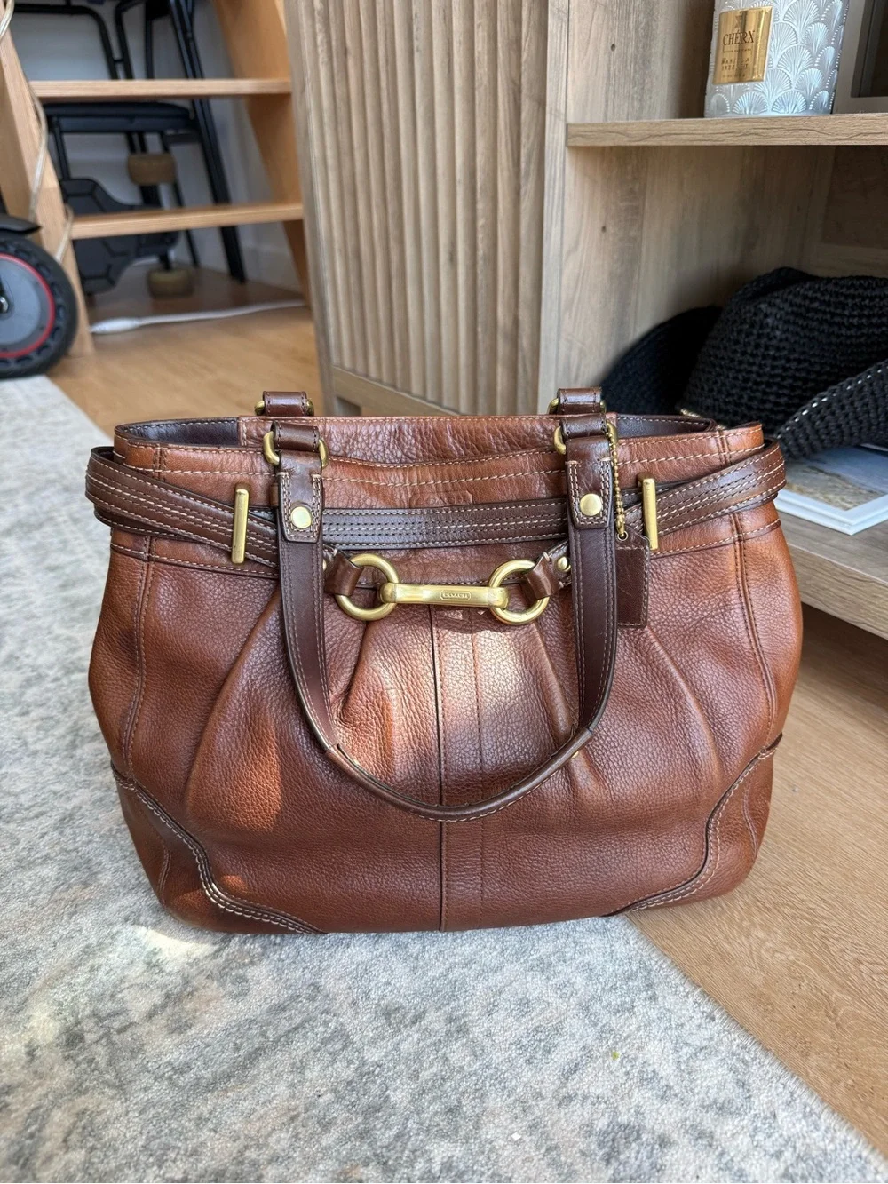 Coach Brown Leather Tote with Gold-Tone Horsebit